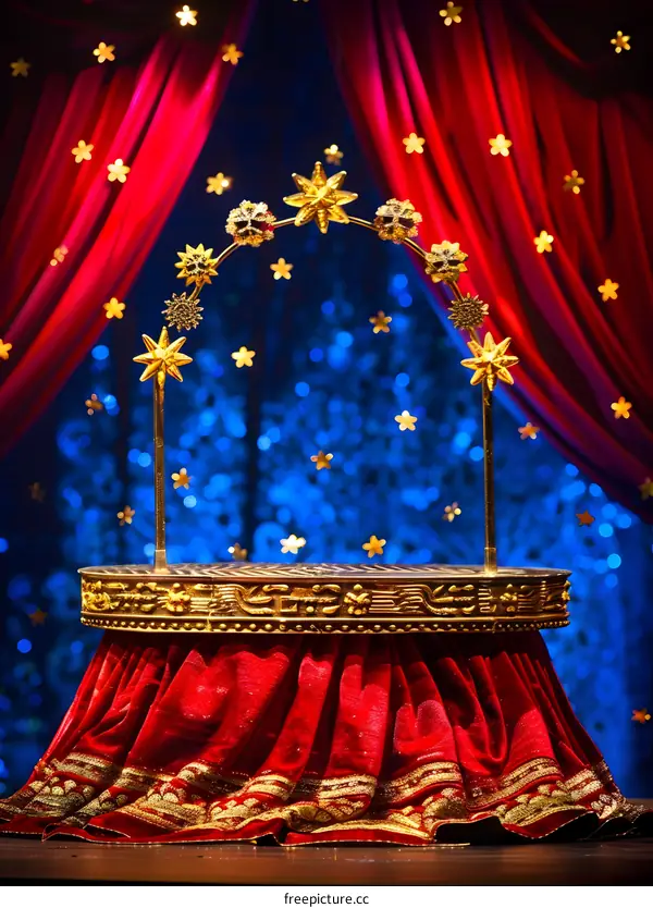 Red Velvet Stage with Golden Star Arch