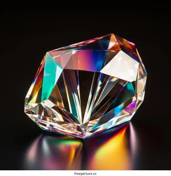 Rough Cut Diamond with Rainbow Reflections