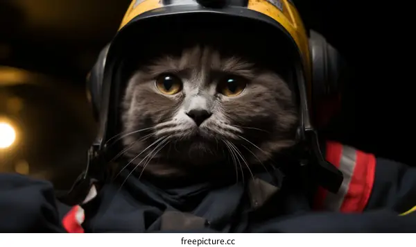 Cat in Firefighter's Gear