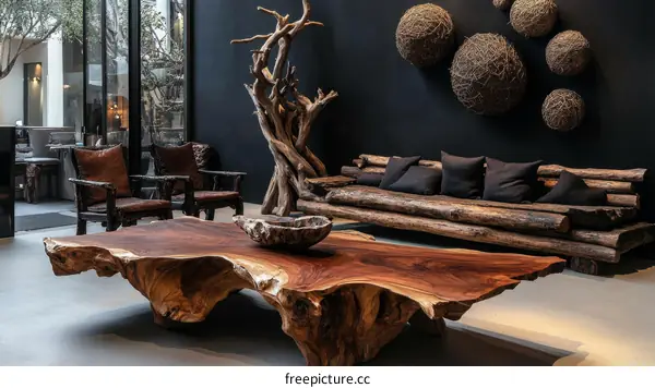 Rustic Wooden Living Room Furniture Set