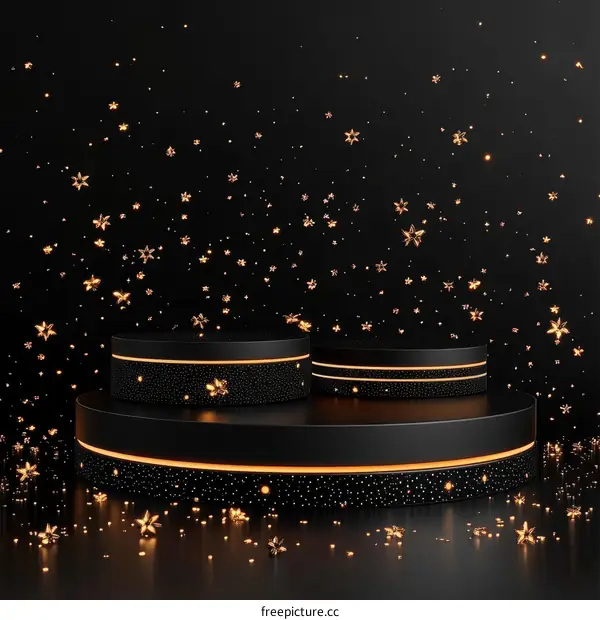 Black Podium Display with Golden Stars