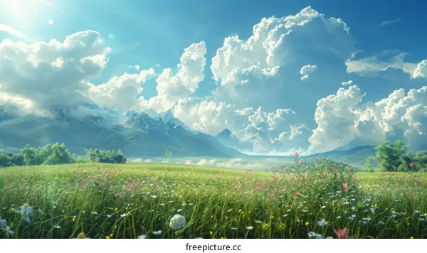***Flowers and Grassland Blooming at the Foot of the Mountain***