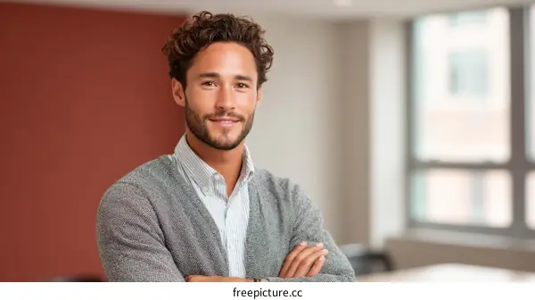 Confident Caucasian Male Portrait in Modern Office