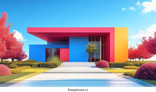 Colorful Modern House Exterior Design Illustration