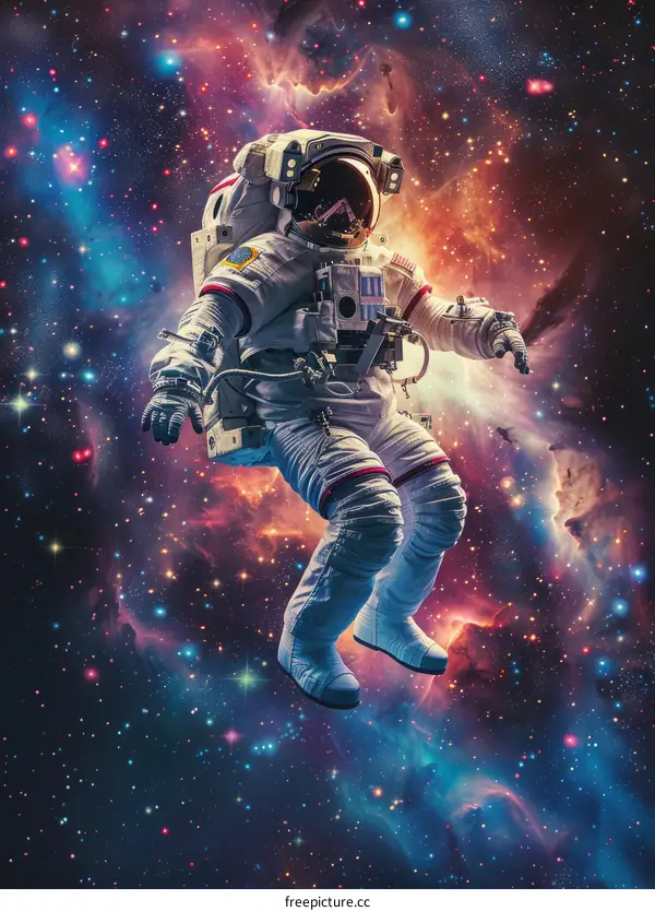 Astronaut in spacesuit floating in the vastness of space