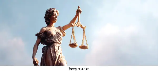 Statue of Justice with Scales of Justice against a Sky Background