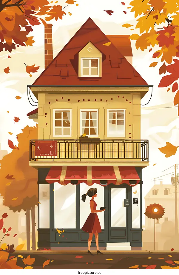 Autumn Leaves Fall on a Charming Shop