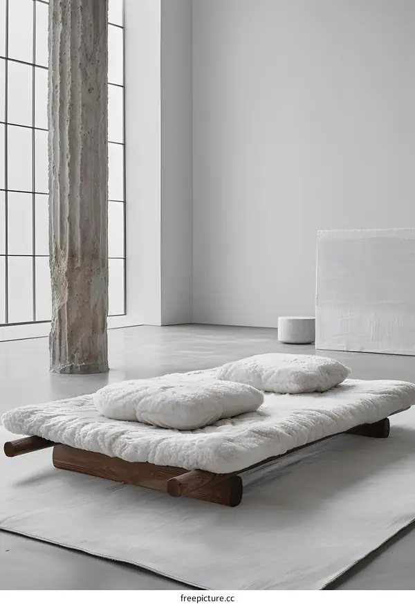 Modern White Sofa With Wooden Frame In Minimalist Living Room