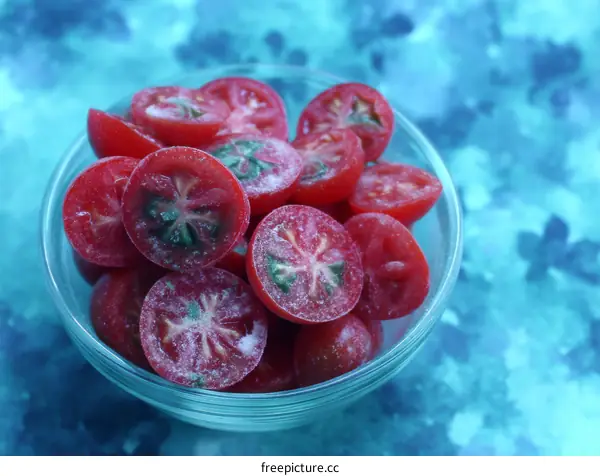 Frozen Sliced Tomatoes in Glass Bowl
