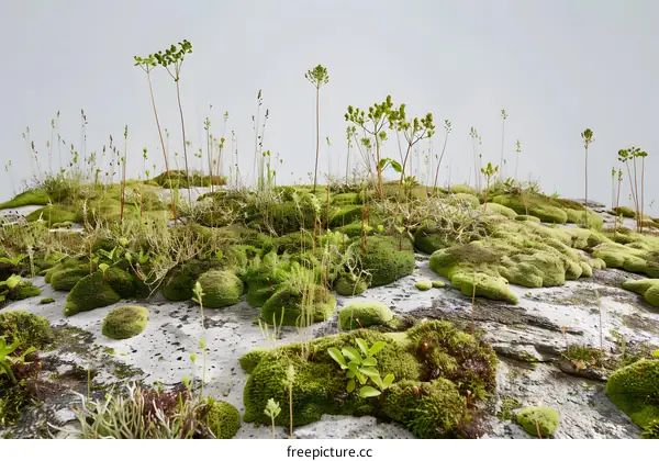 Green Moss on Grey Rock Surface
