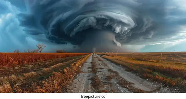 Supercell Thunderstorm Over Rural Farmland
