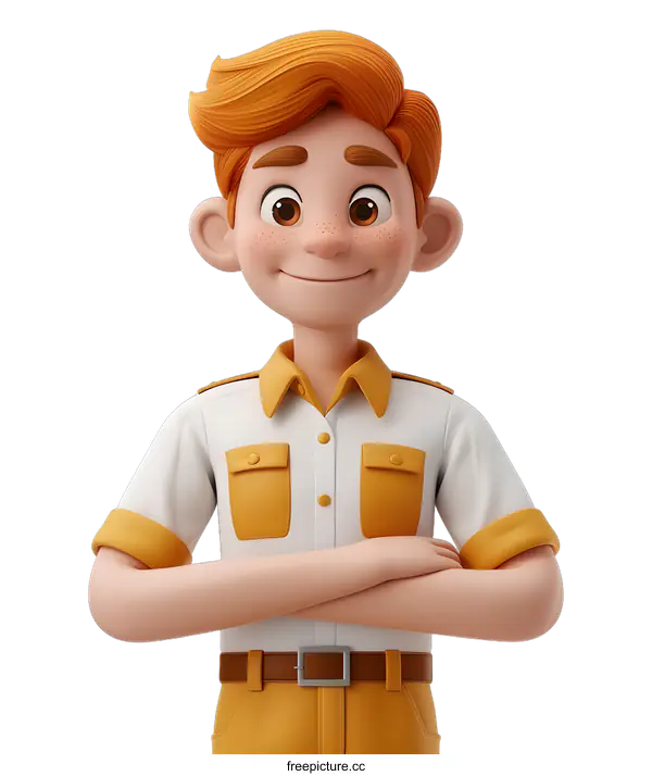 [Transparent Background PNG]3d cartoon character of a boy in safari outfit