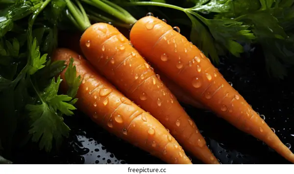 Close-Up of Fresh Carrots with Water Drops