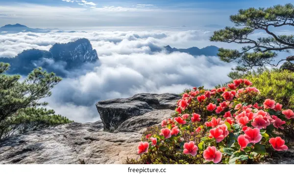 Mountaintop Blossoms with Cloudscape View