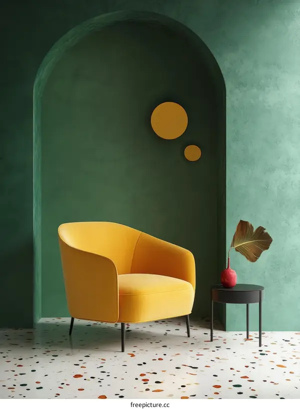 Modern Living Room Interior Design with Yellow Chair