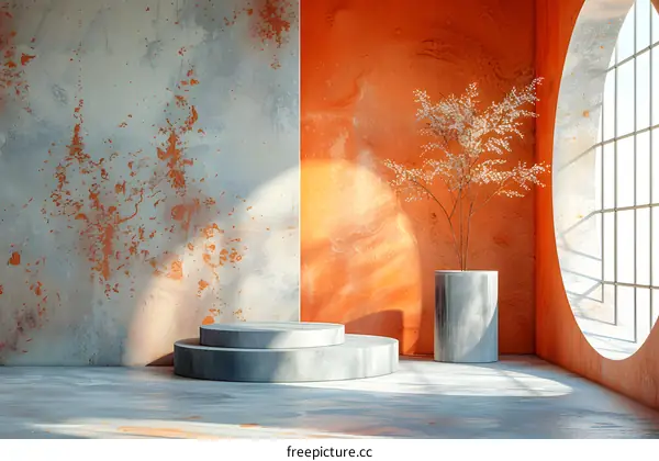 Modern interior design combining geometric shapes and soft colors