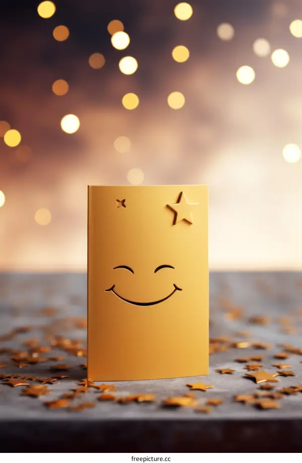 Smiling Yellow Greeting Card with Stars for Celebration