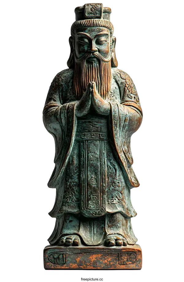[Transparent Background PNG]Antique Bronze Statue of a Chinese God