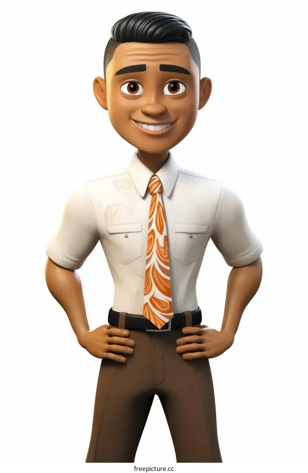 A Brown Haired Man in White Shirt and Brown Pants