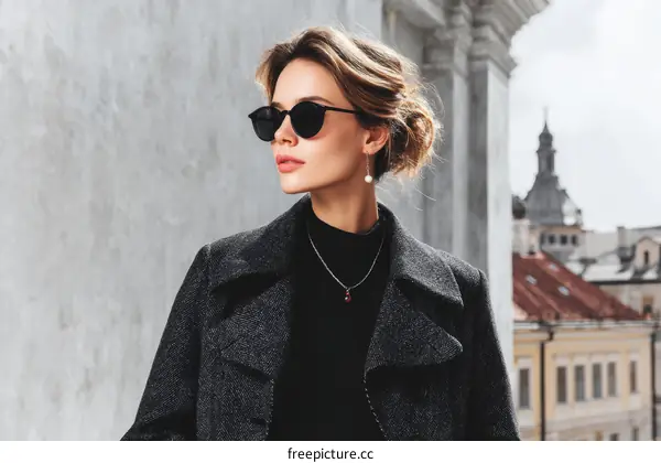 Stylish Woman Outdoors in Trendy Winter Fashion