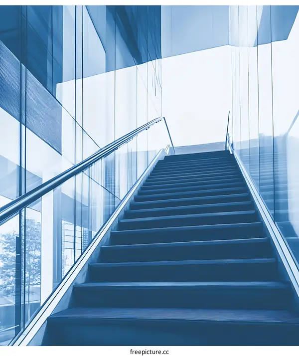 Modern Building Staircase with Glass Walls