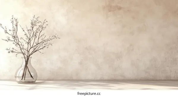 Elegant Minimalist Vase with Dried Flowers Against a Textured Wall