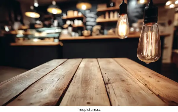 Rustic Cafe Table with Vintage Edison Bulbs