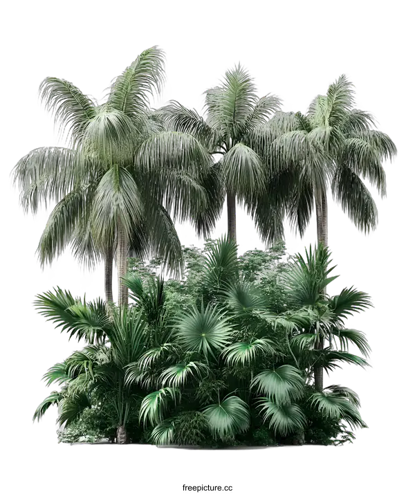 [Transparent Background PNG]Tropical Palm Trees and Lush Greenery
