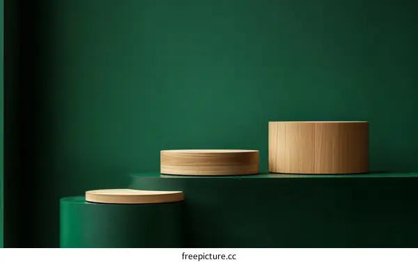 Green Background with Wooden Display Podiums