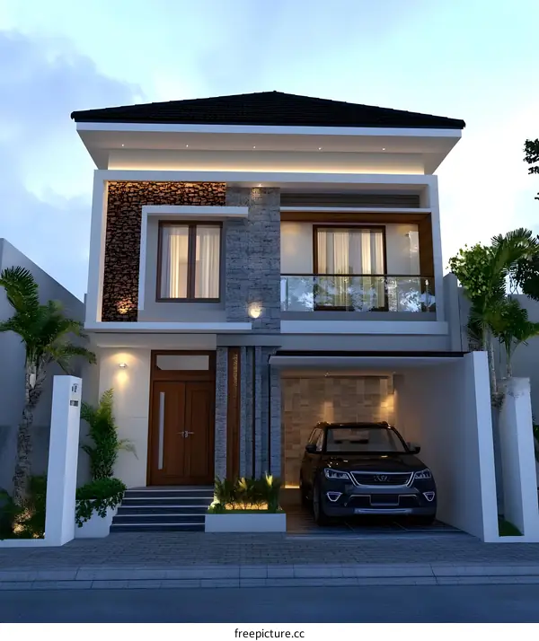 Modern Two Story House with Garage and Stone Facade