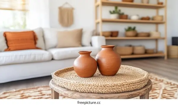Modern Living Room Decor with Terracotta Vases