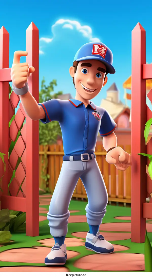 Blue Uniform Baseball Player Cartoon Character