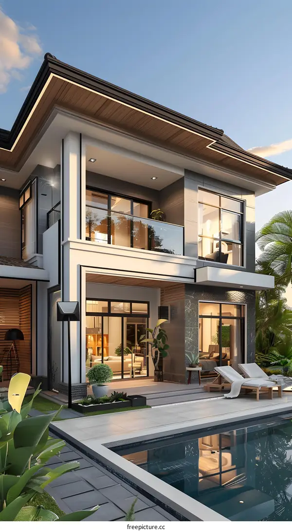 A modern villa with a pool