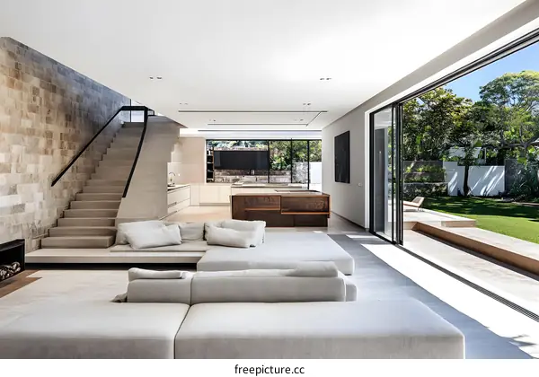 Modern Interior Design with Large Windows and a View of the Backyard