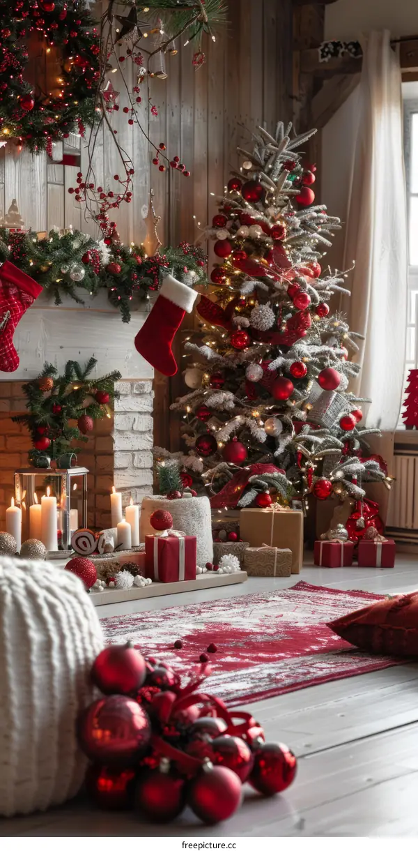 Christmas tree in a cozy living room