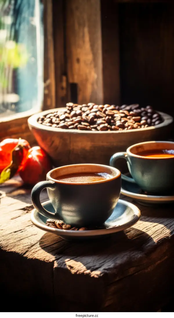 Two Cups of Coffee by the Window