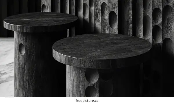 Dark Wood Round Tables in Modern Interior