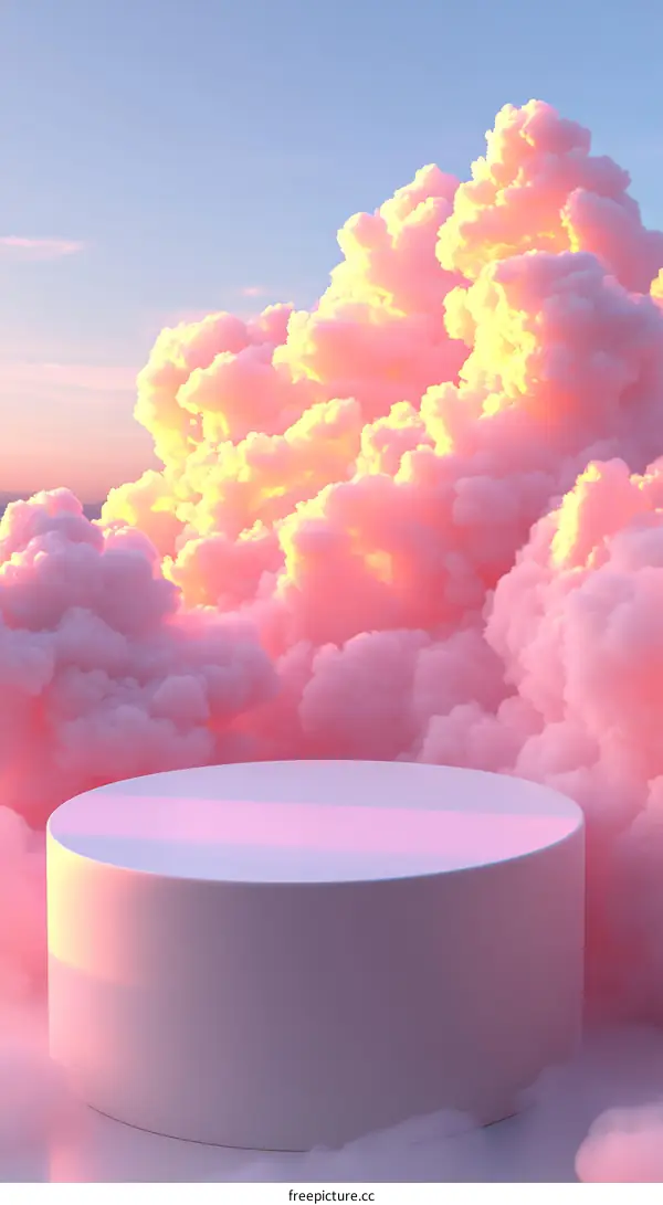 Pink Cloud Background with a White Cylinder