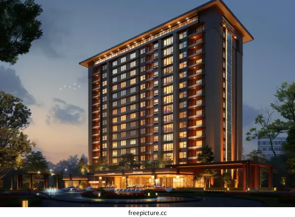 Spectacular High-rise Residential Building in City Night View