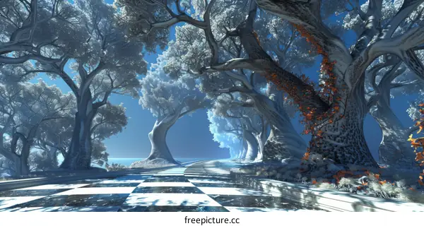 Mystical Winter Path in the Woods