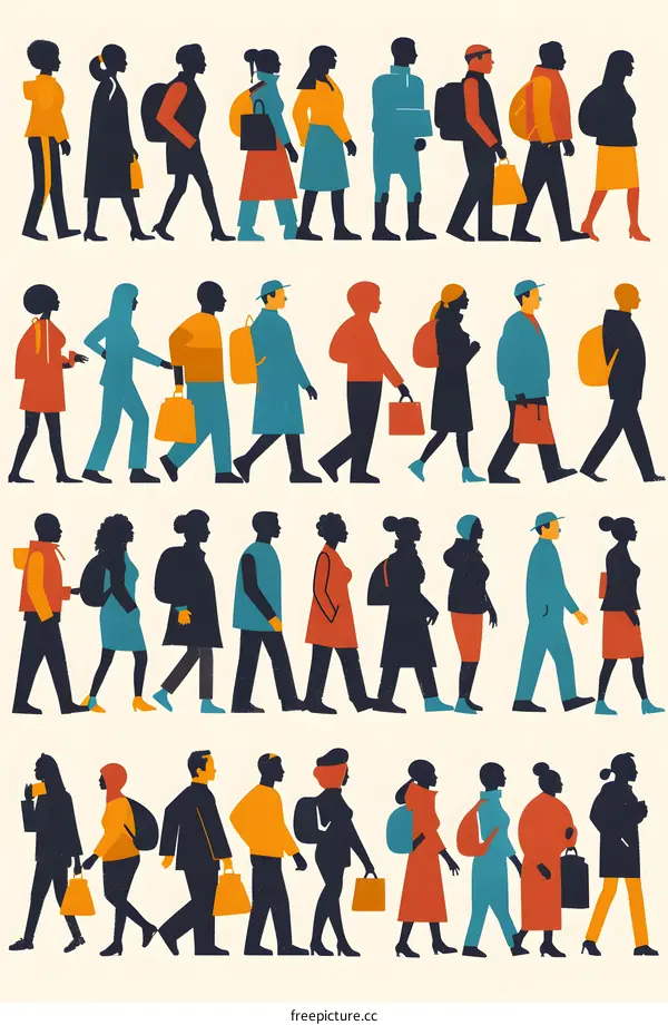 Silhouettes of People Walking in Different Directions