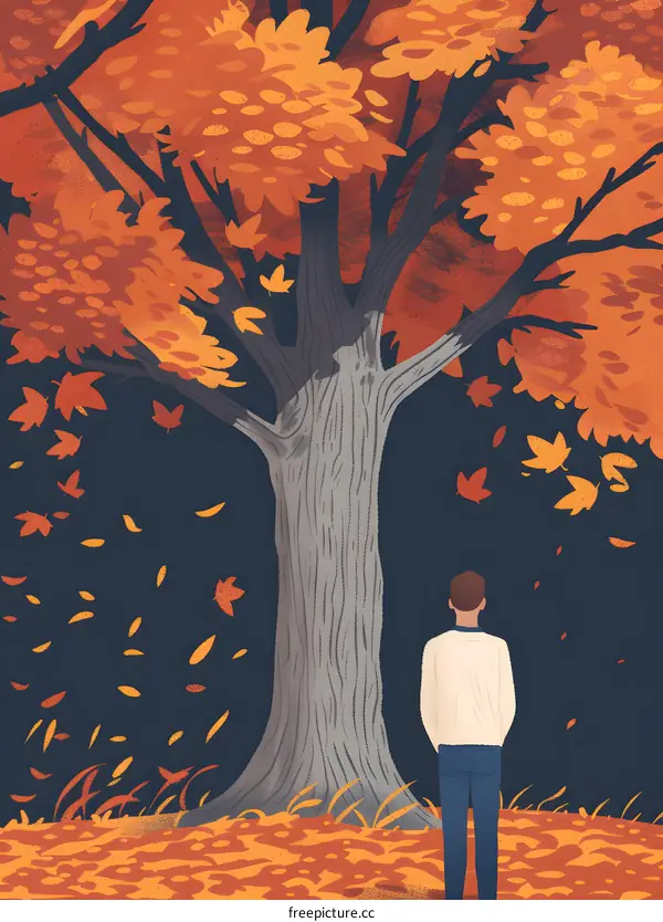 Man Standing Under Autumn Tree