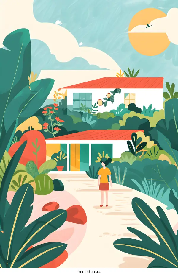 Woman Standing in Front of a House with a Garden