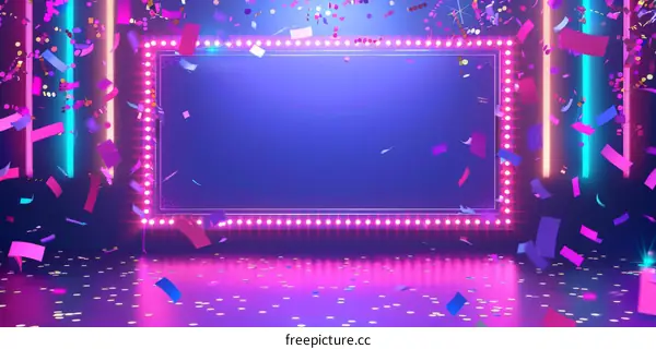 Purple and Blue Background with Glowing Frame and Confetti