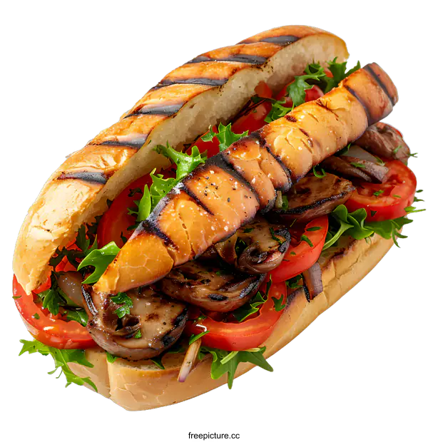 [Transparent Background PNG]Grilled mushroom sandwich on a white background