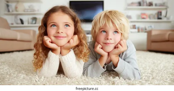 Two Children Dreaming on the Carpet