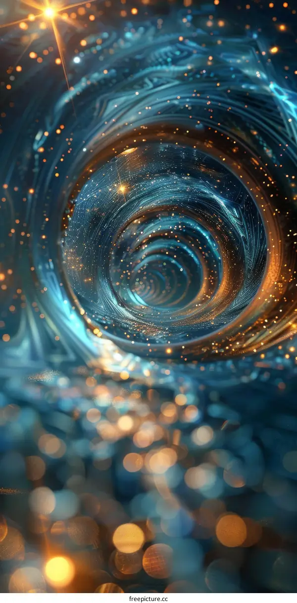 Glowing Vortex of Blue and Gold Lights