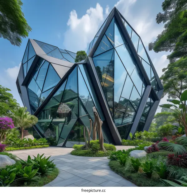 Modern Glass and Steel Building with Lush Greenery