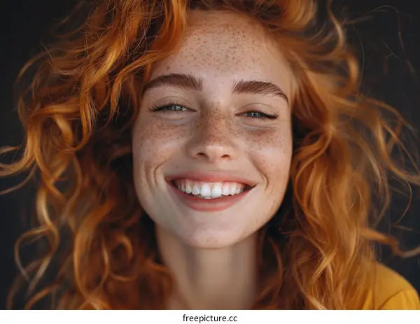 Smiling Woman with Red Hair and Freckles