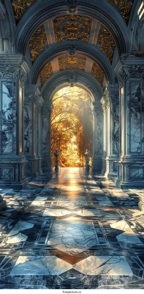 Majestic Ancient Palace Corridor Illustrative Artwork